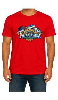Pata Salada Seafood Red Front T-shirt mockup